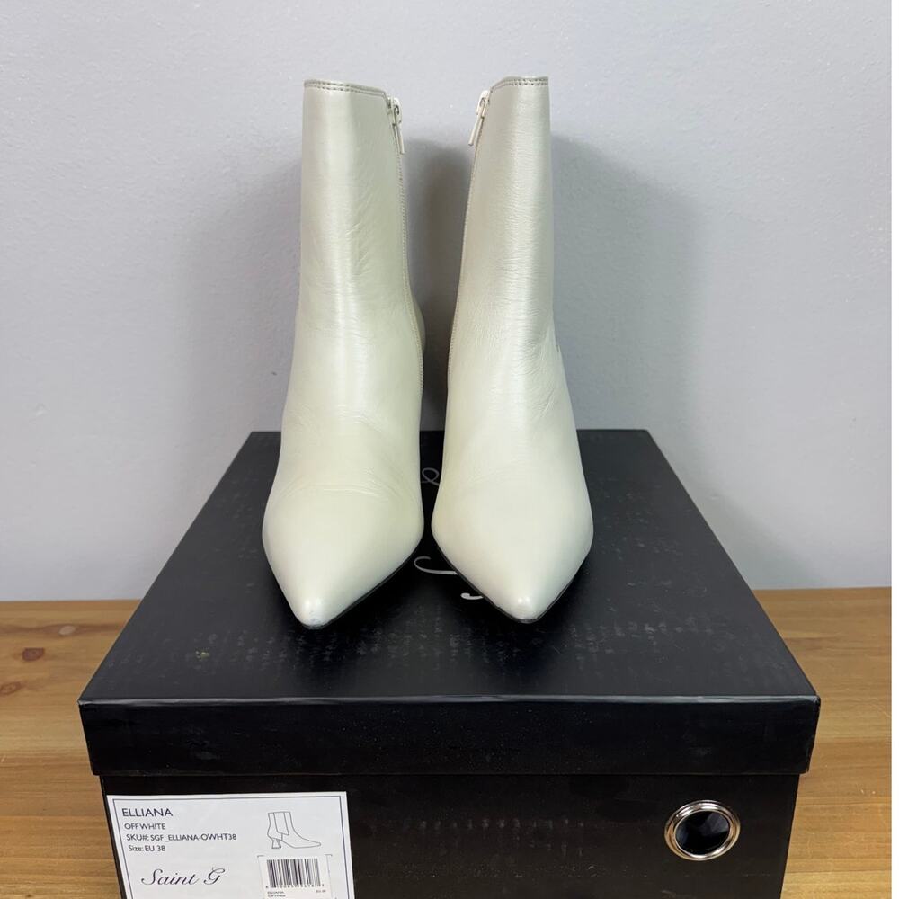 Saint G Elliana Off White Leather Sculpted Heel Chelsea Boots Women's Size EU 38